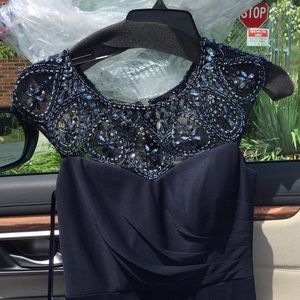 NWT Xacape Embellished Beaded Navy Gown Size:6